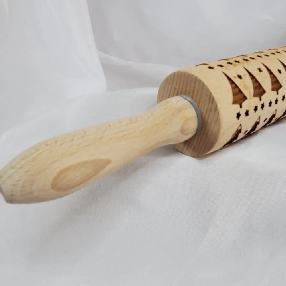 Embossed Rolling Pins for Baking Christmas Tree Engraved Wooden Rolling - Picture 7 of 9
